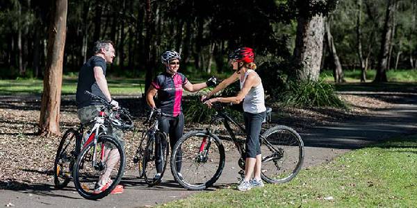 Bicycle Riders Standing and Discussing with each other.